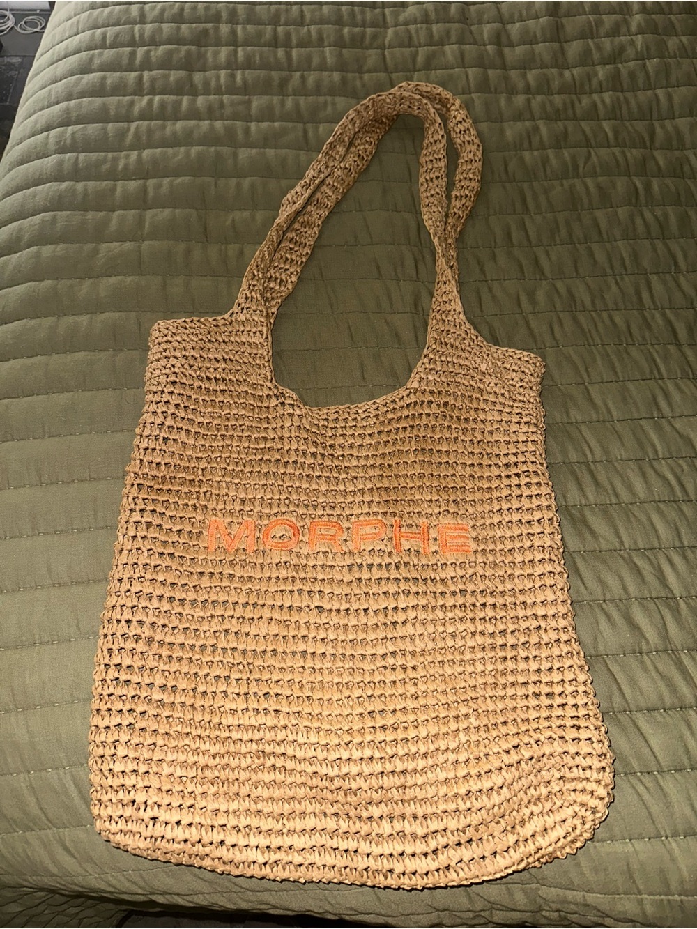 Morphe Tan Crochet Tote with Orange Logo